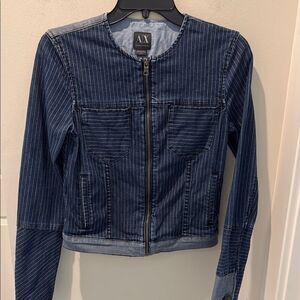 Armani Exchange Blue Denim Jacket with Pinstripe Pattern size XS